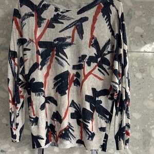 NIC+ZOE Palm Tree Print Sweater in Navy, Red and Cream